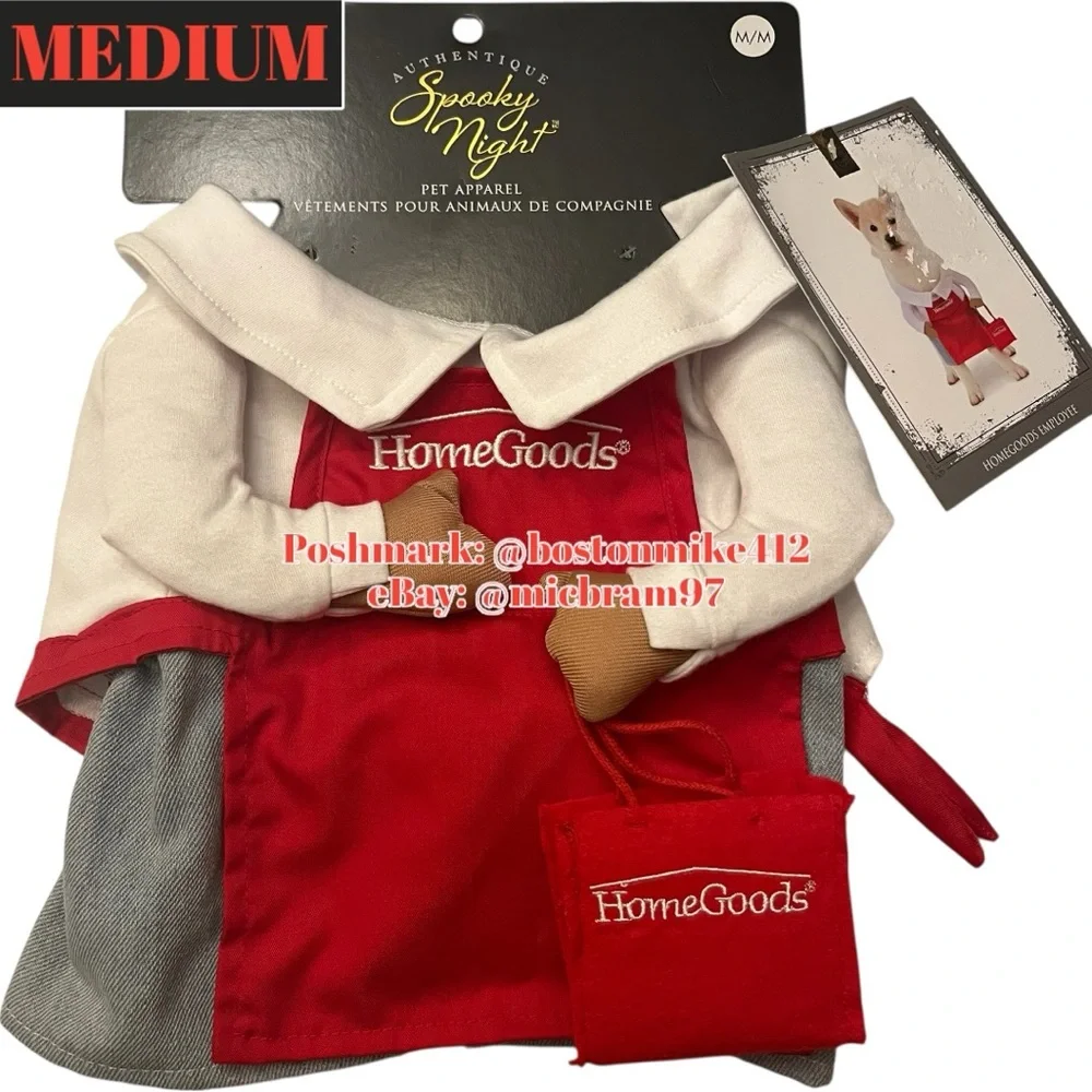HomeGoods Employee Shopper Halloween Pet Costume MEDIUM Dog Red Apron Shirt Bag